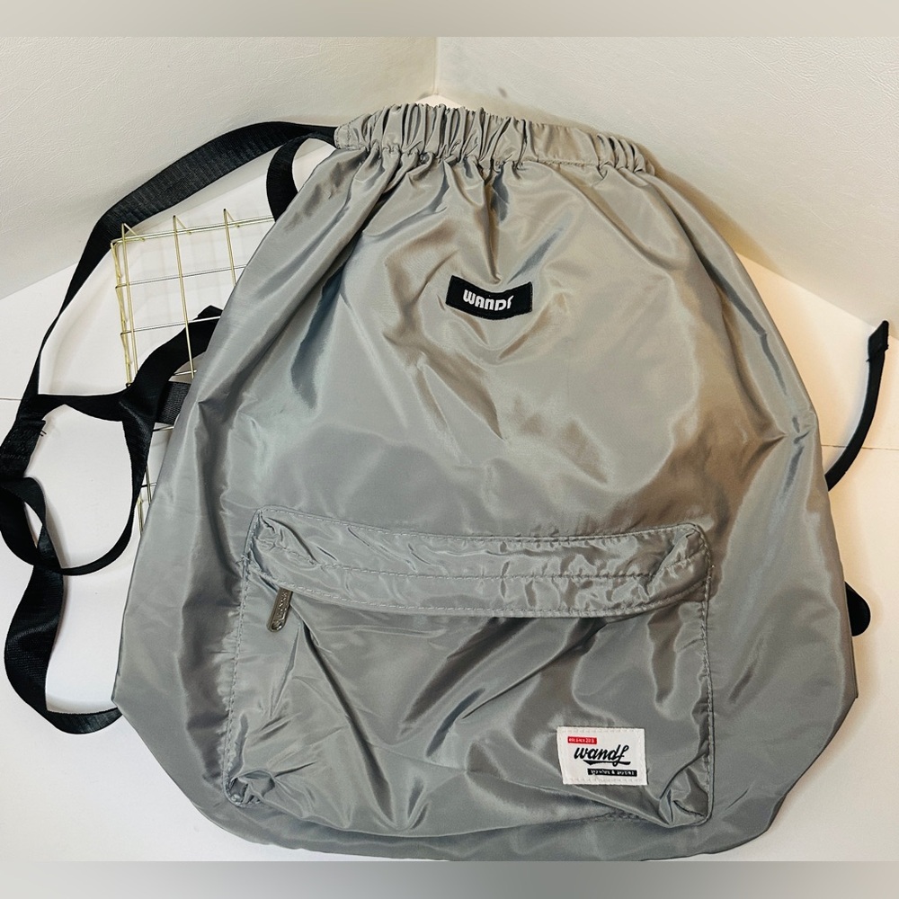 WANDF Gray Drawstring Backpack String Bag Sackpack Cinch Bag